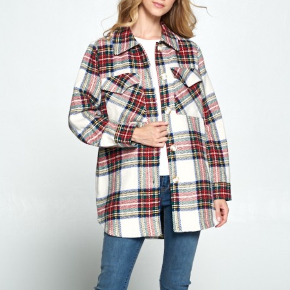 Plaid Shacket Jacket - White Multi